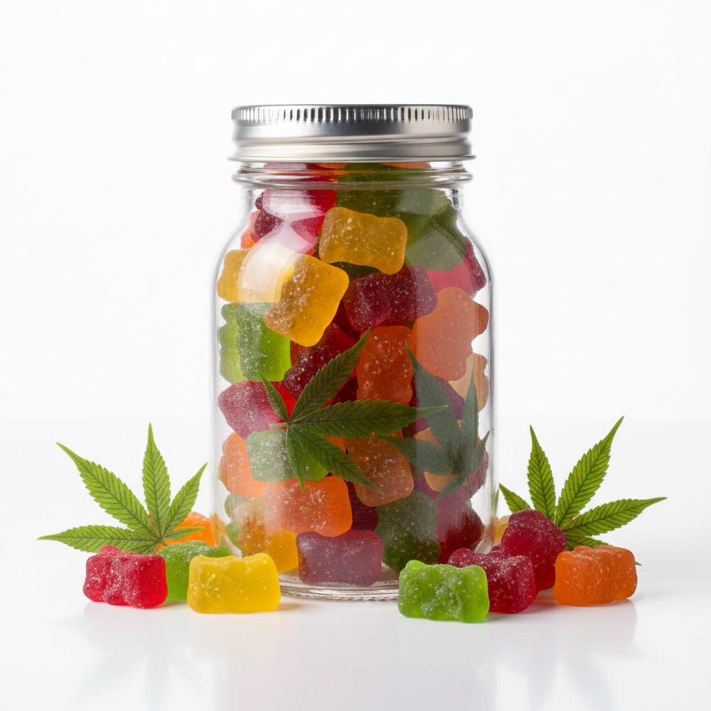 CBD Gummies in a glass jar