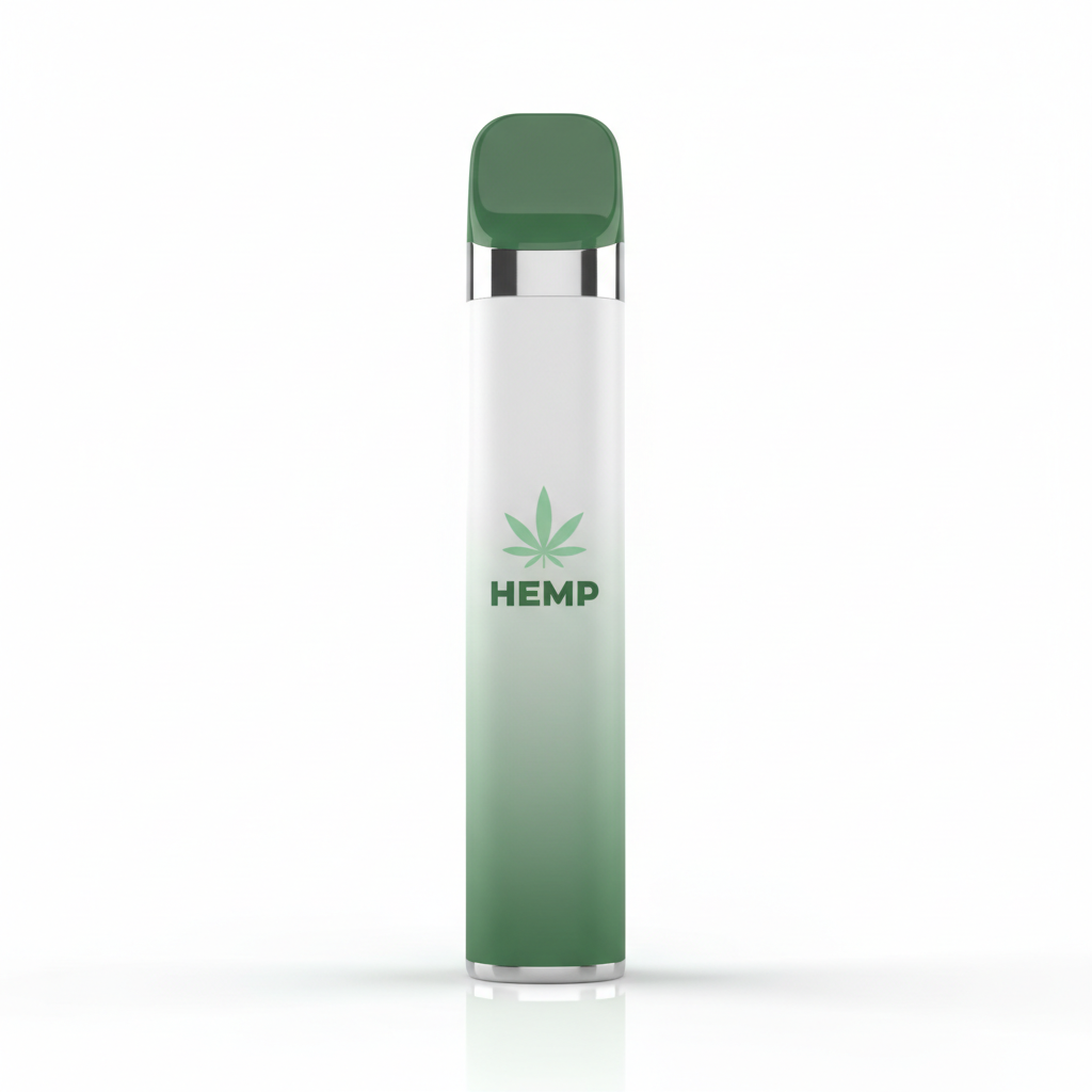 Sleek CBD vape pen with hemp leaf branding