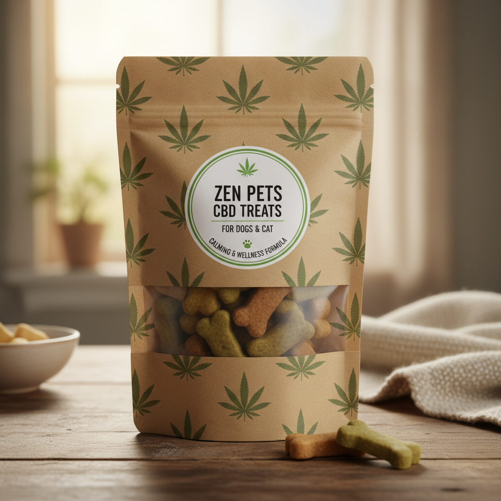 CBD pet treats in a kraft paper bag